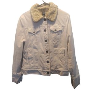 Gap Vintage Faux Suede Trucker Jacket Sherpa Lined Tan Medium